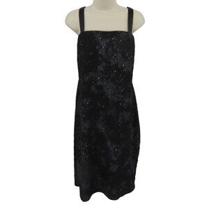 R&M Richards Women 14 Black Gray Crinkled Square Neck Cocktail Dress Sleeveless